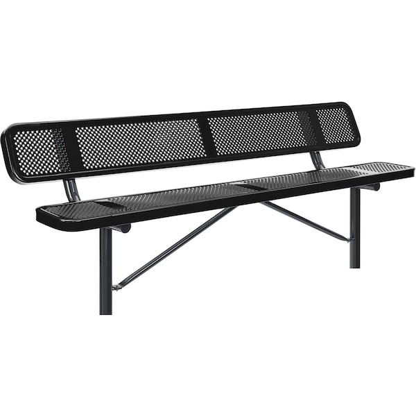 Global Industrial 8ft Outdoor Steel Bench w/ Backrest, Perforated Metal, In Ground Mount, Black 262077IBK - main
